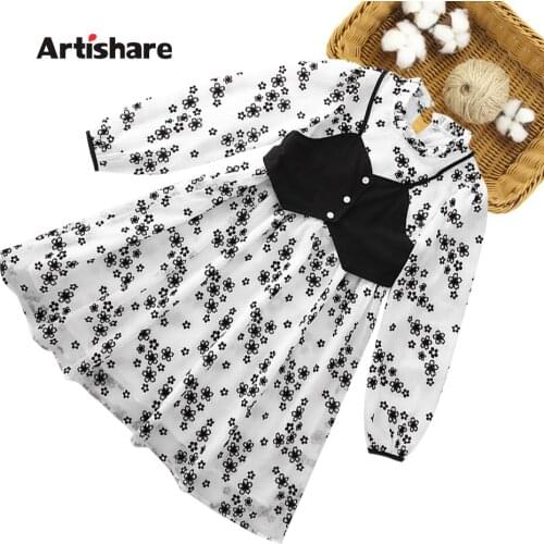 Girls Dress Floral Pattern Dress For Girl Long Sleeve Children Dresses Spring Autumn Girls Clothing 6 8 10 12 14