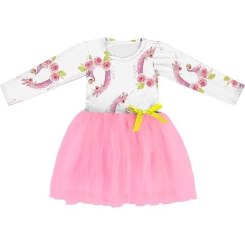 Unicorn Girls Dresses Long Sleeve Bowknot Dress Summer Pink Gauze Skirt Clothes Cartoon Cute Gifts For Children