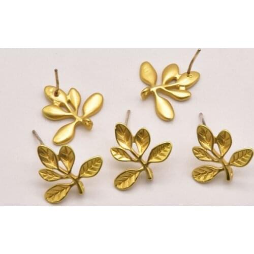 2Pair/Lot 16mm*14mm 18 Brass Gold-Plated Dendritic Ear Stud Earring Making Supplies Accessories Charms For Jewelry Making JA0433