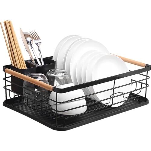 Dish Drying Rack With Drainboard Drainer Kitchen Light Duty Countertop Utensil Organizer Storage For Home Black Functional