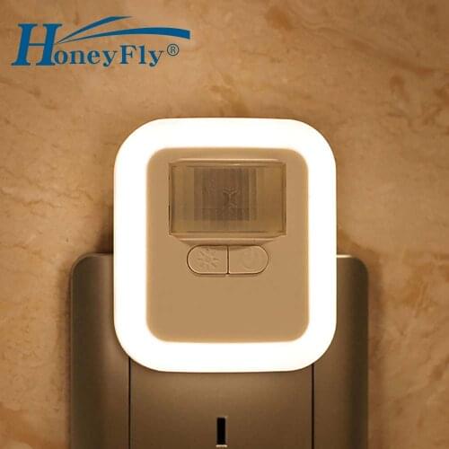 HoneyFly LED Plug-in Voice Control Night Light Motion Sensor Wall Lamp Dimmable 30s/60s/90s/120s Lighting Time Living Room