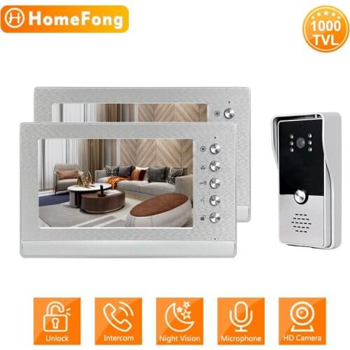 HomeFong Video Door Phone Intercom System 1000TVL Call Panel Night Vision 1 Doorbell 2 Monitors 7 Inch