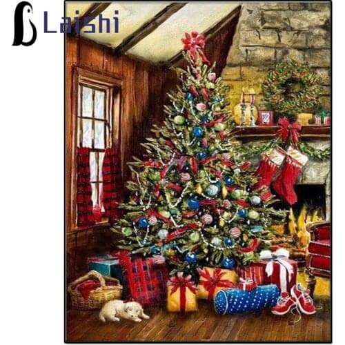 DIY cross stitch in the back of Christmas tree and stockings diamond painting picture rhinestone embroidery diamond mosaic decor