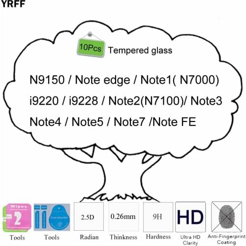 10pcs 2.5D 9H For Samsung Galaxy Note 7 5 4 ote FE Note5 Note4 Note3 Note2 N7100 Note1 N7000 N9150 Tempered Glass Protector Film