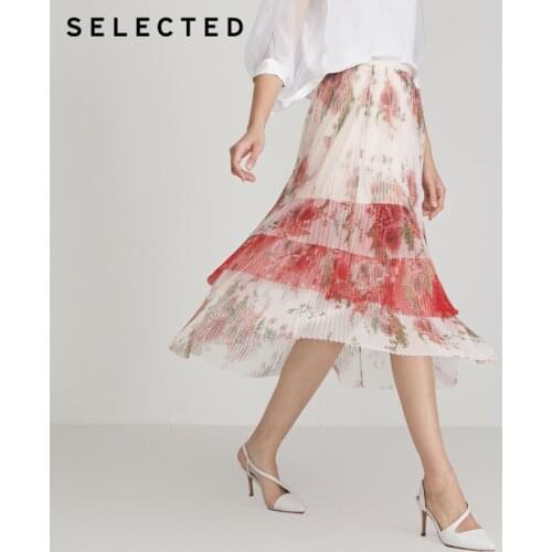 SELECTED Women Floral Printed Commuter Mid-length Pleated Cupcake Skirt S|42021G501