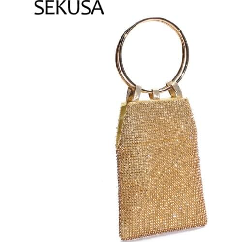 Bucket Design Rhinestones Women Evening Bags Diamonds Soft Women Handbags Silver Gold Black Crystal Day Clutch