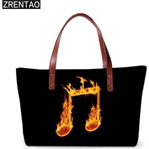ZRENTAO 3D musical note print female handbags bags for women ladies daily hand bags for working big bag girls tote beach