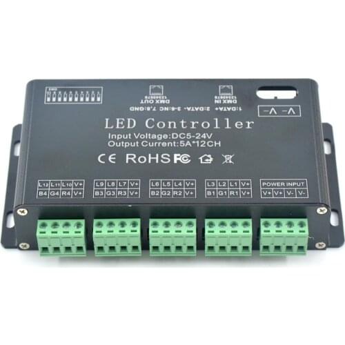 12CH DC5V-24V RGB DMX 512 Decoder led controller, LED Rgb Constant Decoder& Driver for LED Strip Module Lamp 12Channel 5A