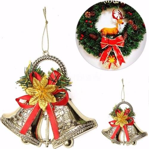 15cm Christmas Bowknot Double Bell Ornament Xmas Tree Door Hanging Decoration Pendant