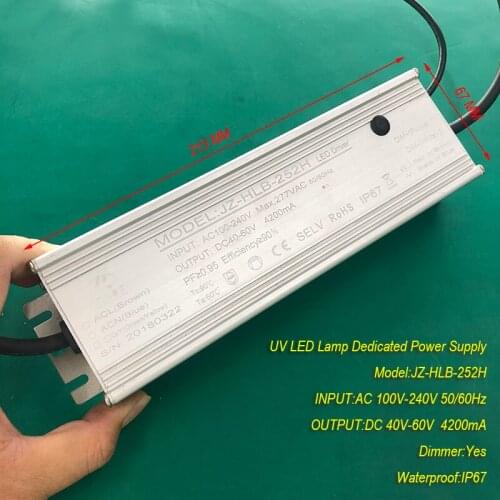 4.2A 250W IP67 waterproof Constant current source for UV LED module gel curing lamps INPUT AC 100V-240V OUTPUT DC 40V-60V 4200mA