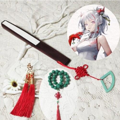 Arknights Nian Cosplay Accessory Anime Folding Fan Ear Clip Earrings Bracelet Halloween Costume Props