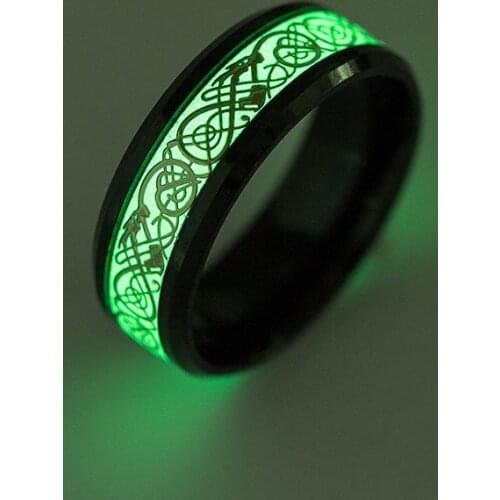 BAECYT Luminous Plated Ring Dark Golden Dragon Inlay Green Background Fashion Men Fluorescent Glowing Black Rings