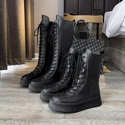 Medium boot 2021 new lace-up medium boot slimming boot platform platform street shot hipster boot