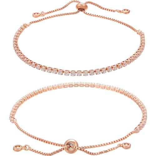 ZHUKOU 2.5x280mm Stylish Brass Crystal Bracelet for Women Link Chain Bracelets & Bangles for Women Authentic Jewelry Gift VL24