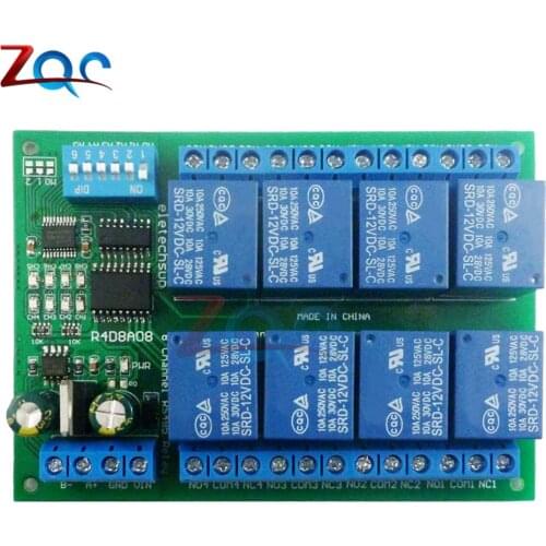 DC 12V Relay Module 8 Channel MODBUS RTU RS485 Relay Board PLC Controller Serial Port Switch for Arduino