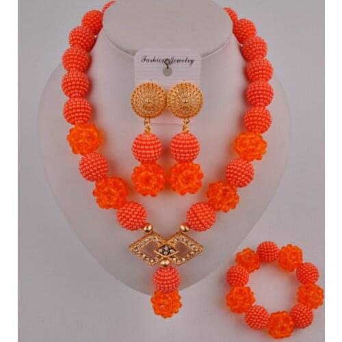 Elegant Orange Nigerian Wedding Beads African Necklace Jewelry Set ZCQ01-5