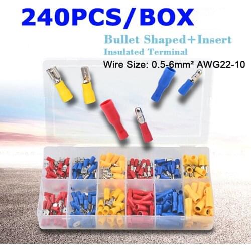 FDD/FRD/MDD/MPD 240pcs Terminal Bullet Shaped Insert Insulated Female Male Fast Wire Connector AWG 22-10 Electrical Crimp Joints