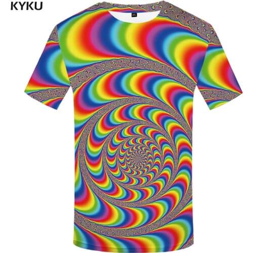 KYKU Psychedelic T shirt Men Dizziness Funny T shirts Rainbow T-shirts 3d Colorful Tshirt Printed Gothic Anime Clothes