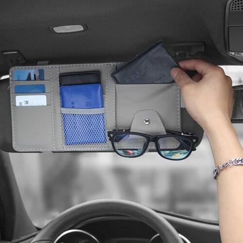 Car Sun Visor Organizer Pocket Leather Sunshade Clip Storage Bags Card Glassed Pen Clip Cash Holder Stowing Tidying Accessories