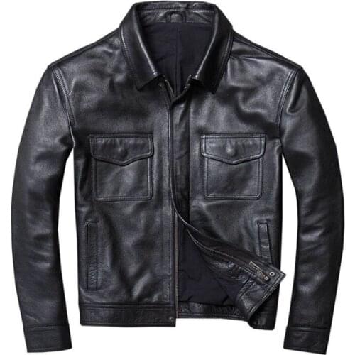 Fad Spring Autumn Plus Oversize 3xl 4xl Vintage Male Genuine Cow Leather Coat Mans Motorcycle Biker Jacket A090