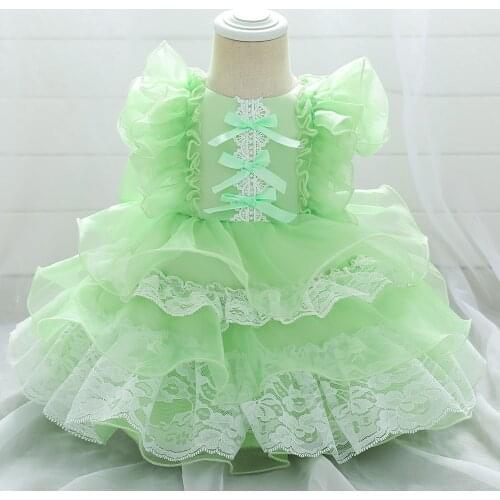 Summer Green Ballgown Dress for Girls Kids Lace Clothes Girls Vintage Dresses Flowers Organza 1 2 3 4 5 Years Clothing