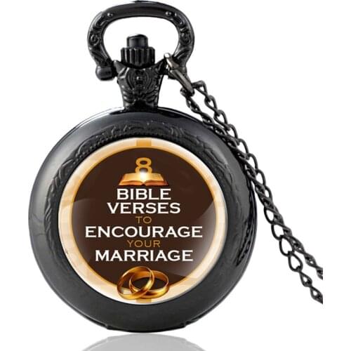 Bible Verse To Encourage You Marriage Ring Quartz Pocket Watch Men Women Glass Dome Pendant Necklace Hours Clock