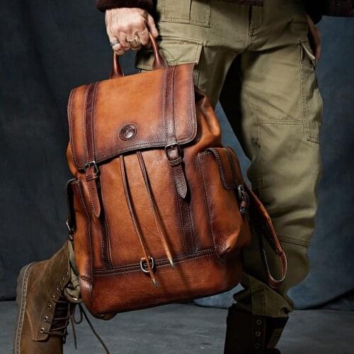 Men Cow Leather large capacity backpack travel bag Classic business backpack
