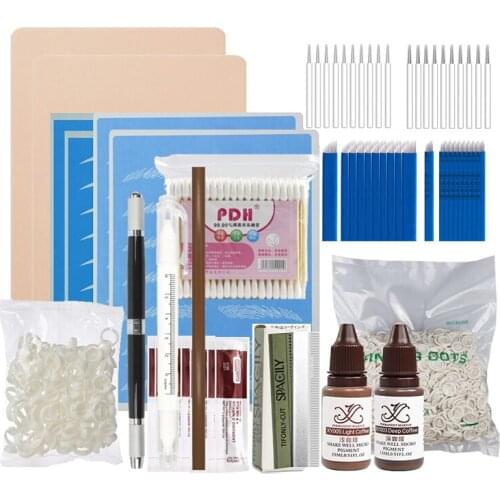 17pcs Permanent Makeup Eyebrow Kit, Practice Tattoo Kit Skin Microblading Ink Manual Pen Beauty Kit Set Beginners Tools