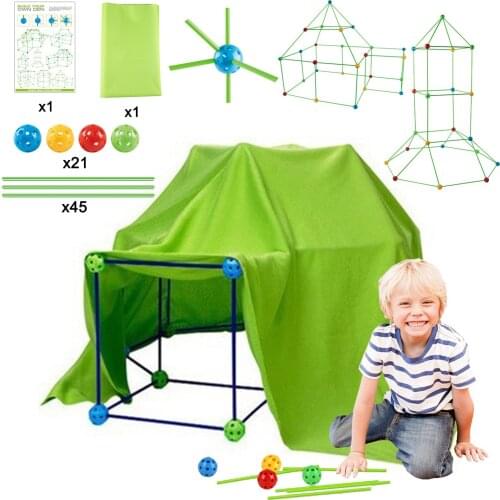 Fort Building Kit Construction Toy Tent Kids Hut Set Glow In Dark Fortress Builder Castles Tunnels Diy Play House Children Gift