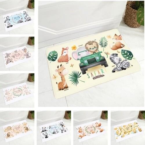 Nordic Style Cute Cartoon Animal Doormat Non-Slip Print Soft Flannel Carpet Decor Lovely Pet Floor Door Mat for Hallway 40x60cm