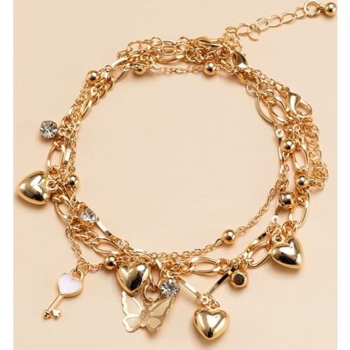 New Summer Anklet Butterfly Multilayer Ankle Bracelet Beach Women Jewelry 3pcs