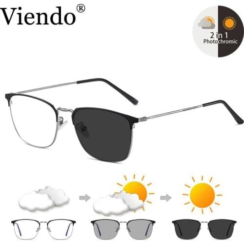 Photochromic Anti Blue Light Blocking Glasses Women Men Business Style Metal Frame Auto Color Changing Anti UV400 Sunglasses