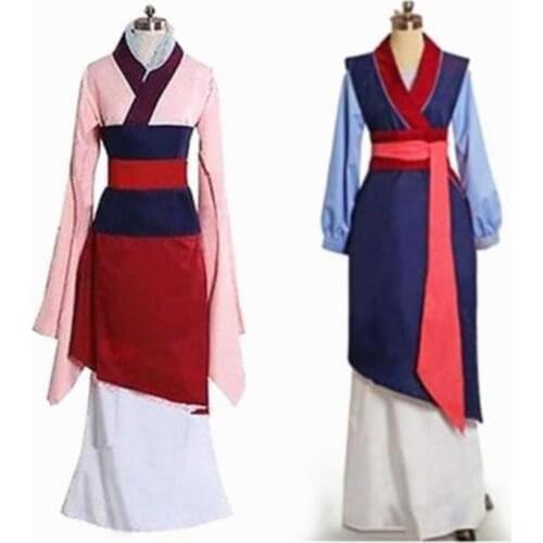Wreck It Ralph 2 Hua Mulan Dress Blue /red Dress Princess Dress kids adult Cosplay Costume Halloween stage costumes