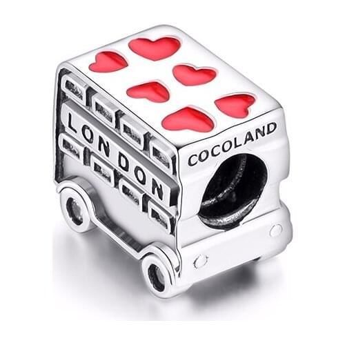 BEADS for Jewelry Making BraceletS London Bus cHarMs with Red Enamel 100% 925 OrigiNal Sterling Silver Jewelry Free Shipping
