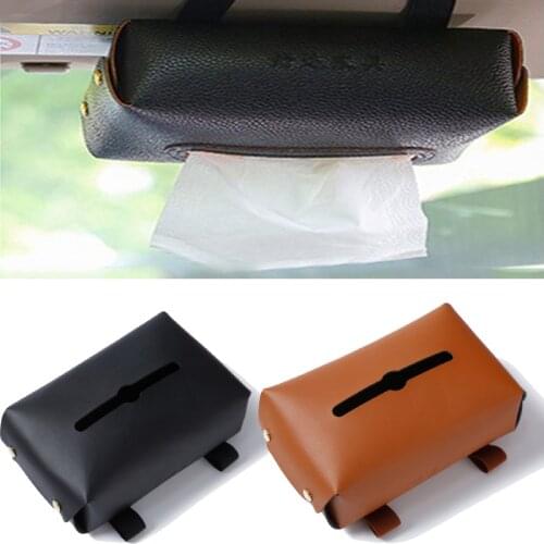 Hanging Car Tissue Mask Holder Black PU Tissue Box Car Visor Tissue Holder for Universal Auto Interior Storage Decoration