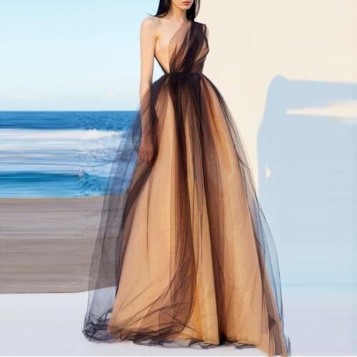 Simple One Shoulder Prom Dresses A Line Tulle Floor Length Maid of The Honor Dress Cheap Formal Party Evening Gowns