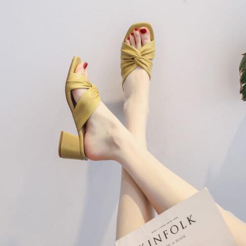 Slippers Nuzhen Soft Leather 2021 New Summer Fashion Wear A Word Drag Joker High Heel Slippers Online Celebrity with The Same