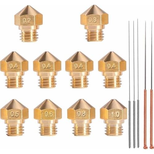 3D Printer Nozzle MK10 M7 Thread Brass Extruder Head Nozzle 0.2 0.3 0.4 0.5 0.6 0.8 1.0 mm 1.75mm Filament with Cleaning Needles