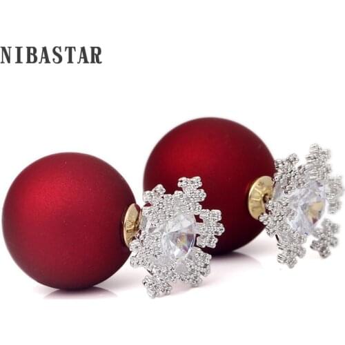 Three Colors Zircon Earring Fashion Hot Sale Jewelry Round Crystal Simulated-Pearl Earrings For women