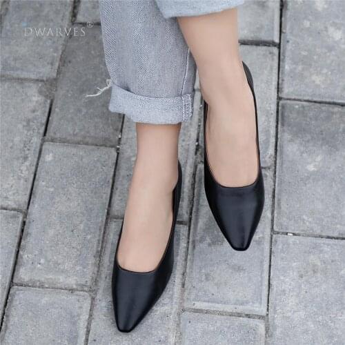 Handmade Genuine Leather Retro Pointed Toe Heels Pumps Women Shoes Block Heels Slip On Office Shoes Black/Camel