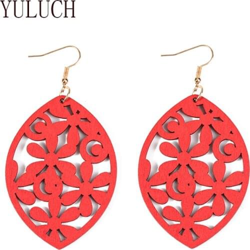 YULUCH Girsl Wood Geometric Figure Earrings Multicolor Retro Pendant women Jewelry woman Leisure Vacation Accessories