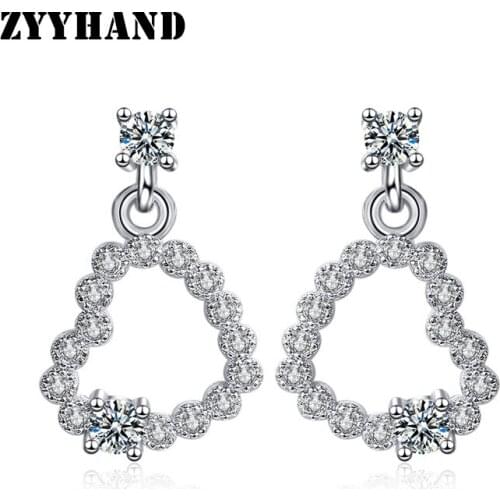 Platinum-Plated Women Heart Drop Earring Girl AAAA Zircon Clean Stone Romantic Lady Wedding Cute Copper Alloy Ear Jewelry