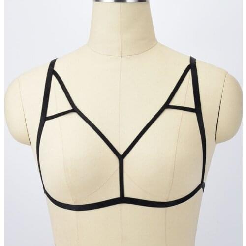Body Cage Gothic Sexy Crop Tops Women Hollow underbust Out Elastic Bandage Strappy Halter Bra Bustier Tops Harness Crop Tops