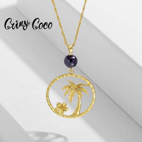 2020 Hawaii Style Cring Coco Necklace for Women Coconut Tree and Flower Big Round Accessory Special Gift for Friend Party Jewell