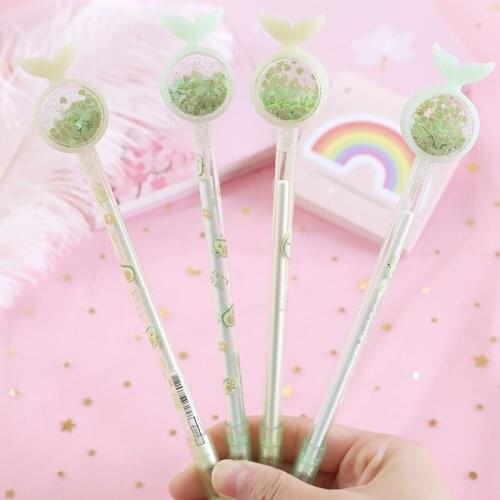 TUTU 4pcs Crystal Mermaid pendant gel pen 0.38mm Black color ink pens writing Girl gift Stationery Office school supplies H0388