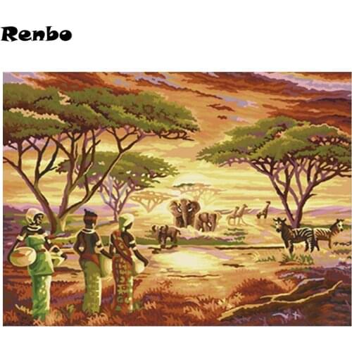 5D DIY Diamond Painting African Grasslands Women and Animals Embroidery Diamond Round/square Cross Stitch Rhinestone Mosaic