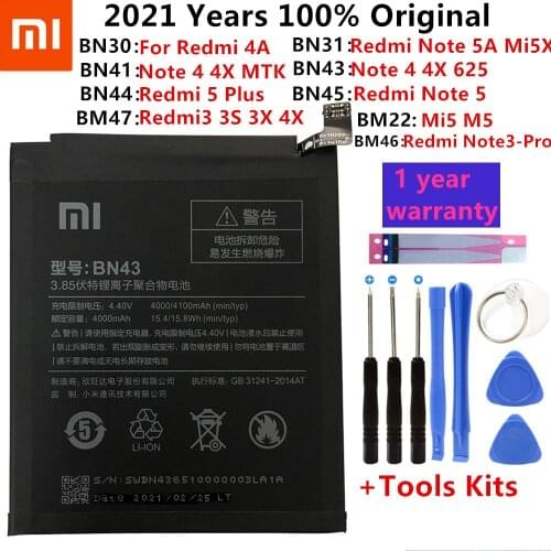 Original XiaoMi Replacement Battery For Xiaomi Redmi 3 3S 3X 4X 4A 5A 3 pro 5 Plus Note 3 4 4X 5 5A 6 7 Pro Mi5 Mi 8 5X Battery