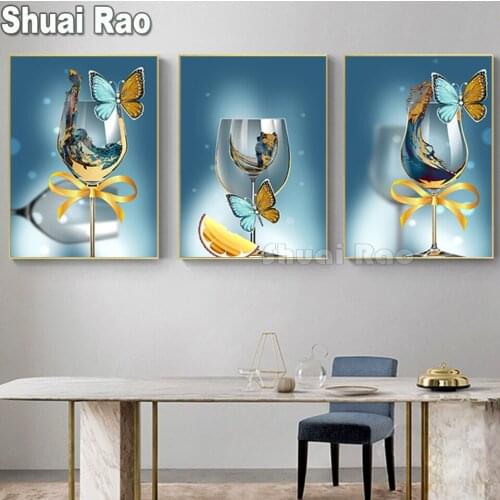 Butterfly wine glass Diamond embroidery Flowers Diamond Painting Mosaic 5d Picture Home Sweet home home Wall Art