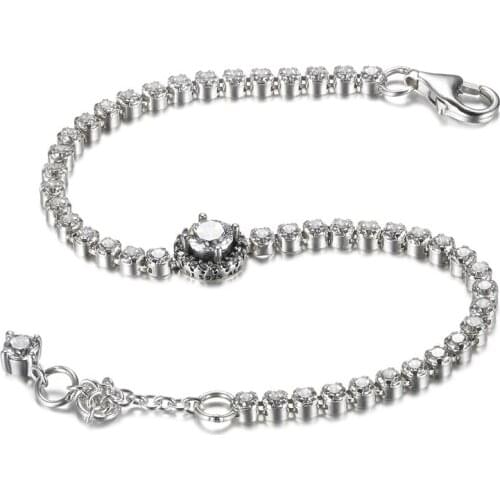 S925 Sparkling Halo Tennis Bangle Bracelet for Women Dotted CZ Chain fit Lady Bead Charm Pendant