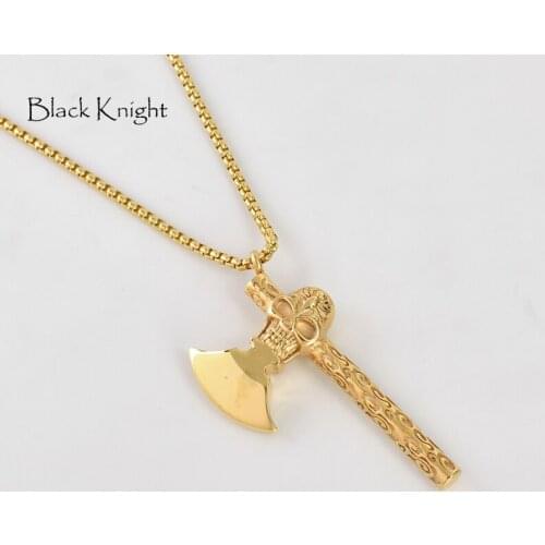 Black Knight Stainless steel mens cool Skull axe pendant necklace hip hop punk axe necklace fashion jewelry BLKN0757
